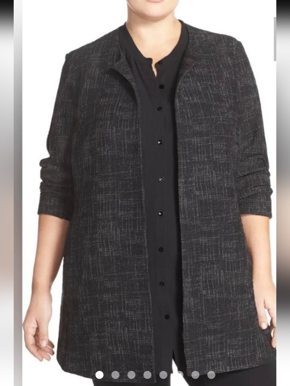 Eileen Fisher Textured Open Front Jacket, Coat, Black/Gray, Pockets, Size XL